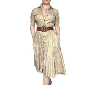 Ralph Lauren Linen Shirt Dress Gold Beige A Line Size 4